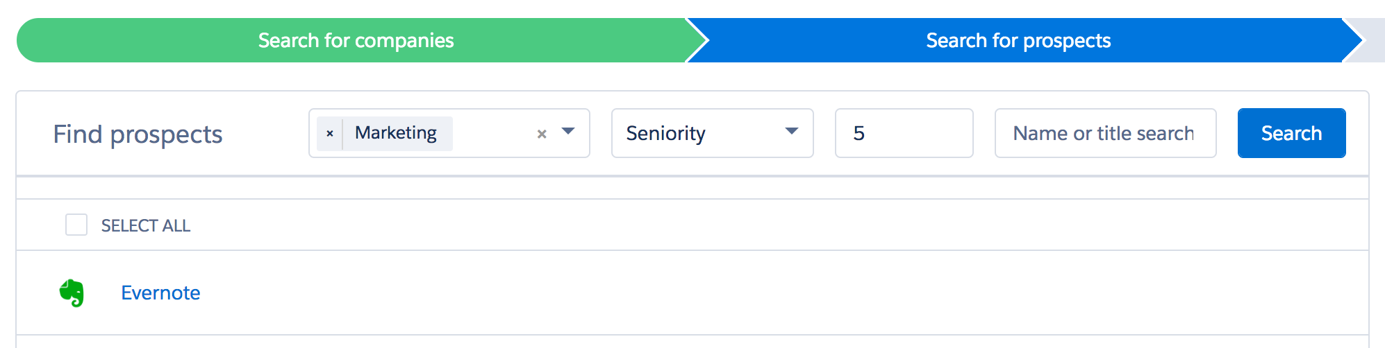 Searching for relevant contacts with Clearbit prospector