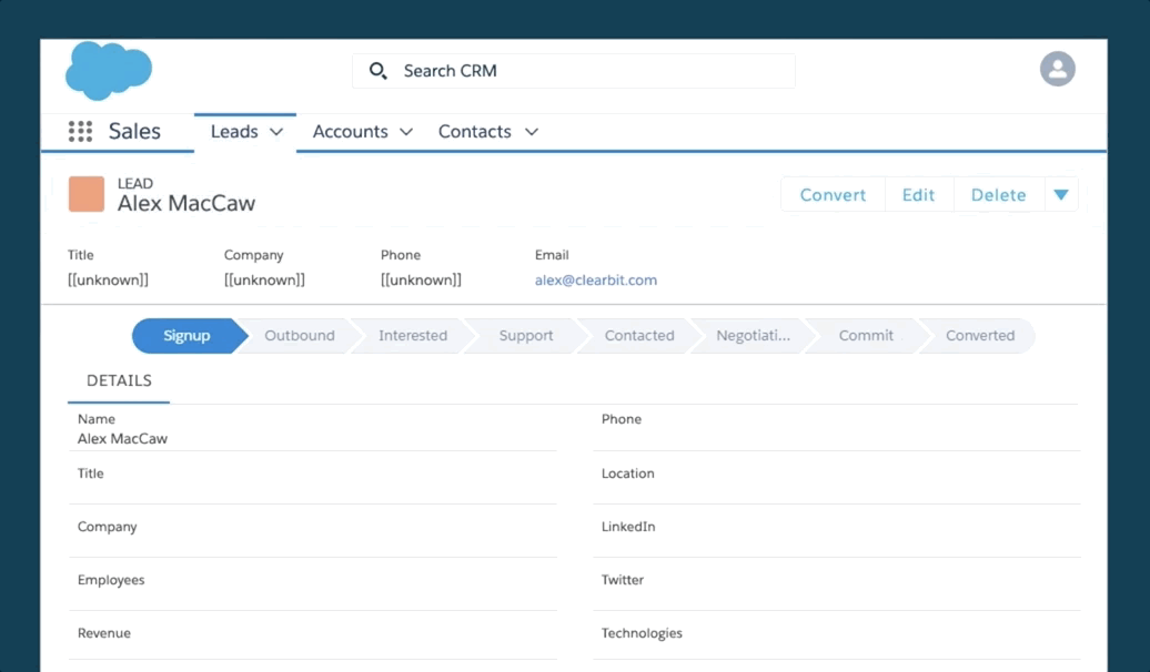 Clearbit Enrichment replacement for Data.com Connect