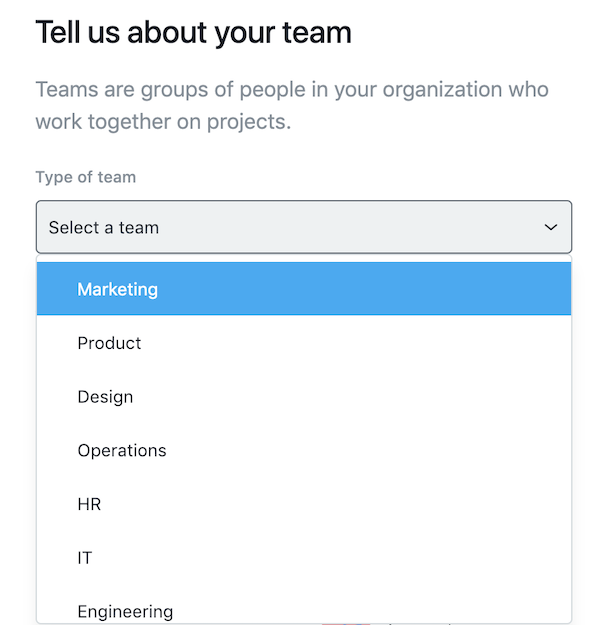 Asana onboarding self-select