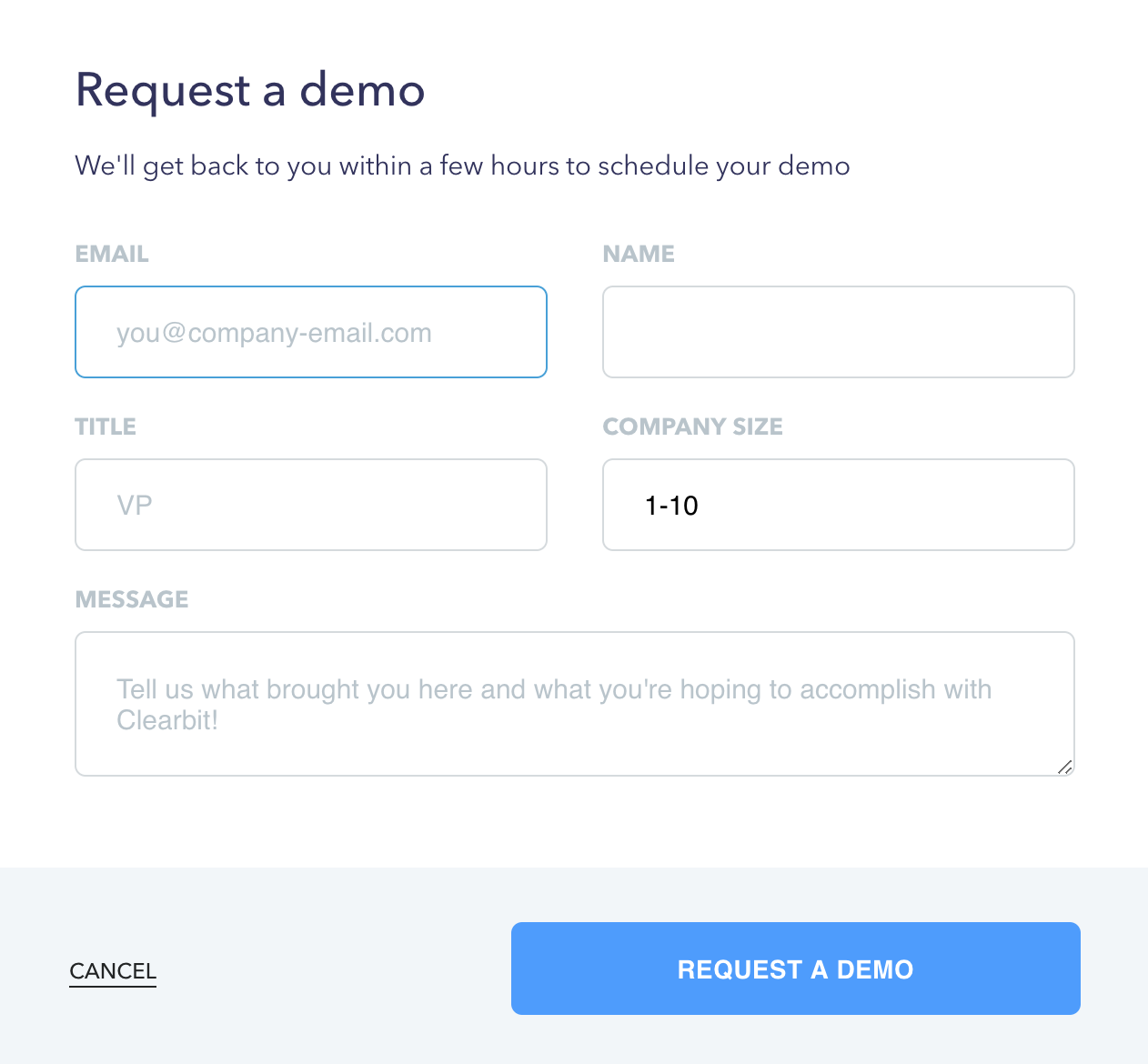 Clearbit's demo request form