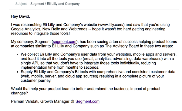 personalized Segment email based on firmographic data