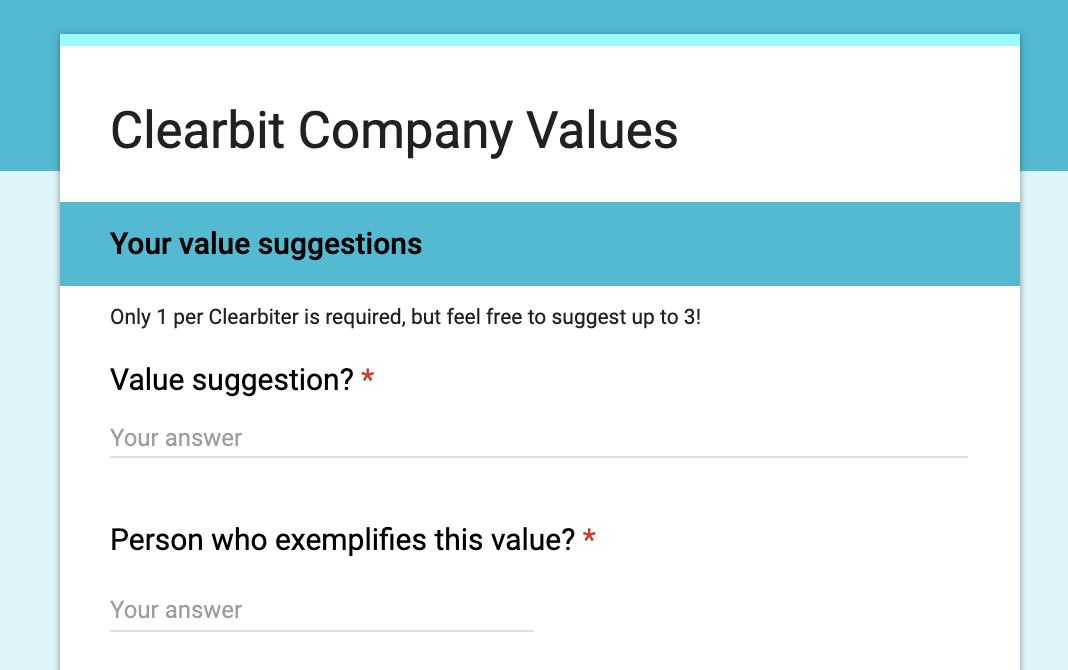 Clearbit employee survey to submit three values