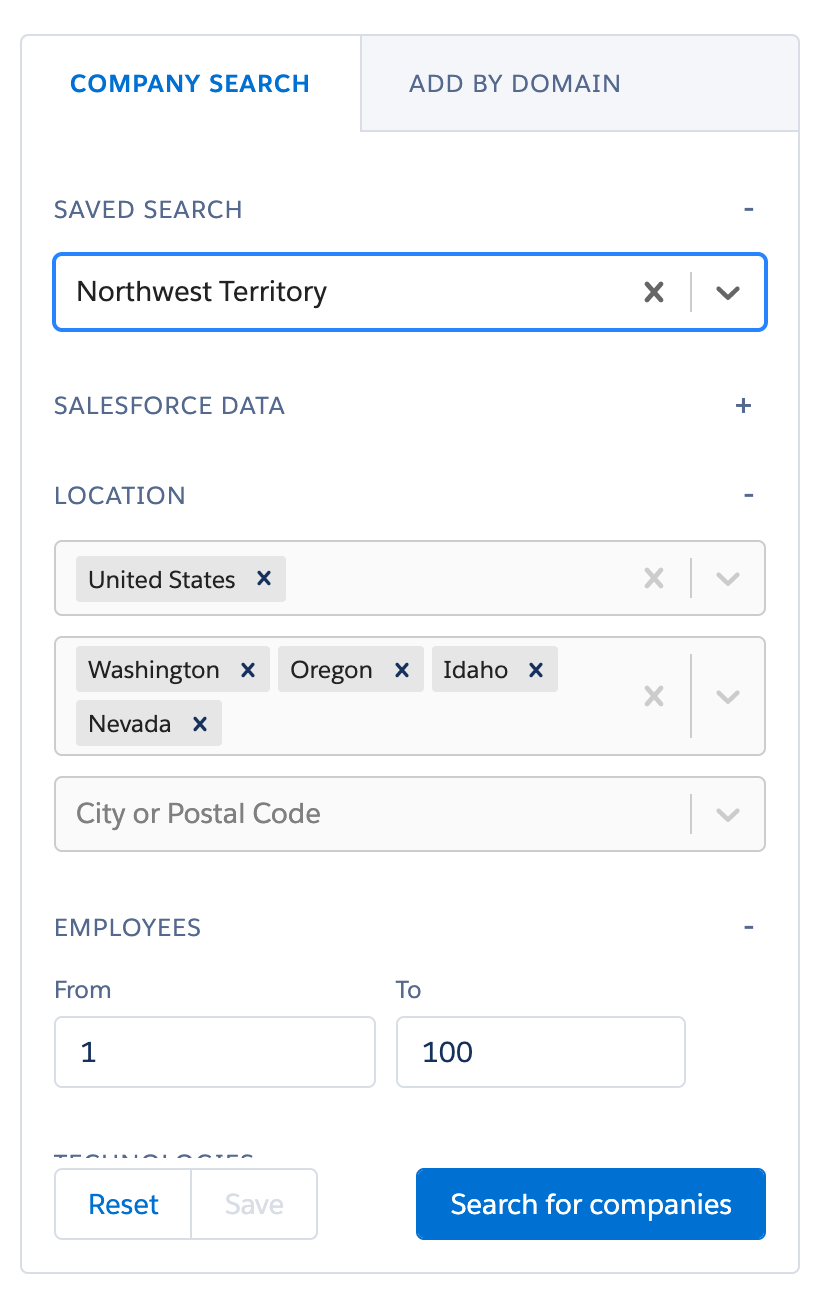 Save recurring searches with Clearbit Prospector