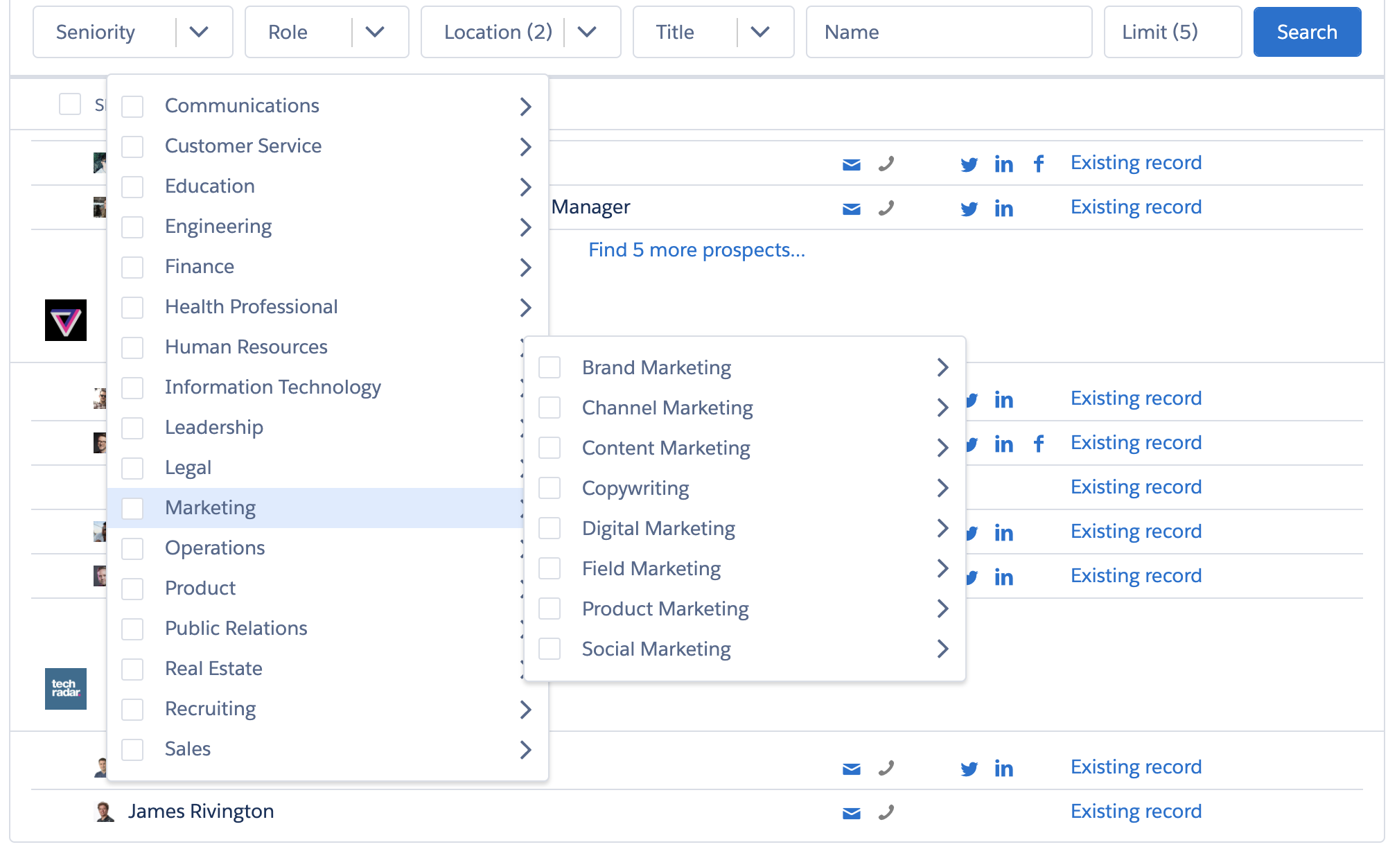 Find exactly who you need with Clearbit Prospector subrole data