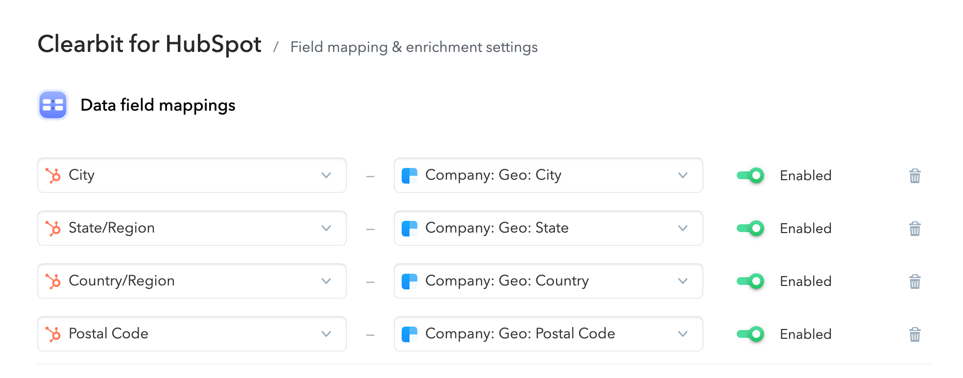 Clearbit location data syncing to HubSpot