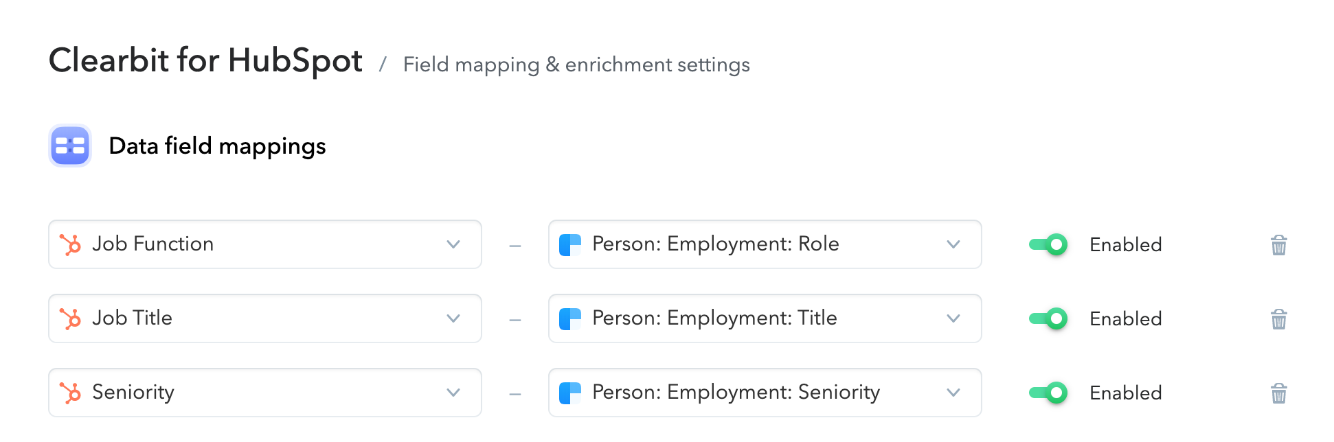 Clearbit role and title data syncing to HubSpot