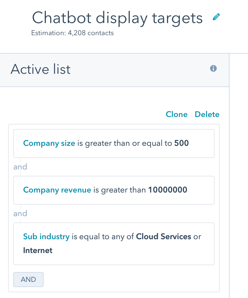 HubSpot chatbot target list