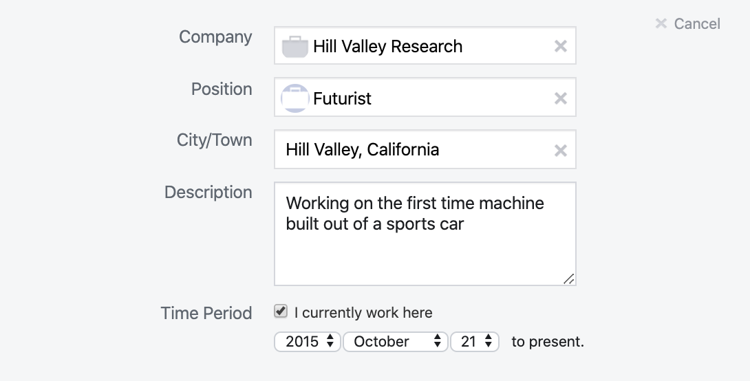 Facebook work profile