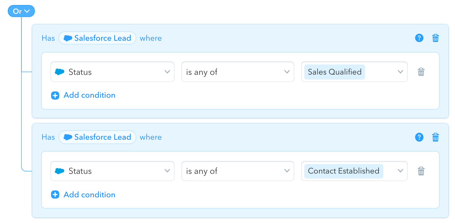 defining segment conditions based on Salesforce data