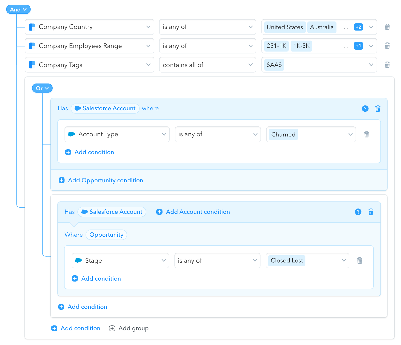 defining segment conditions based on Clearbit data