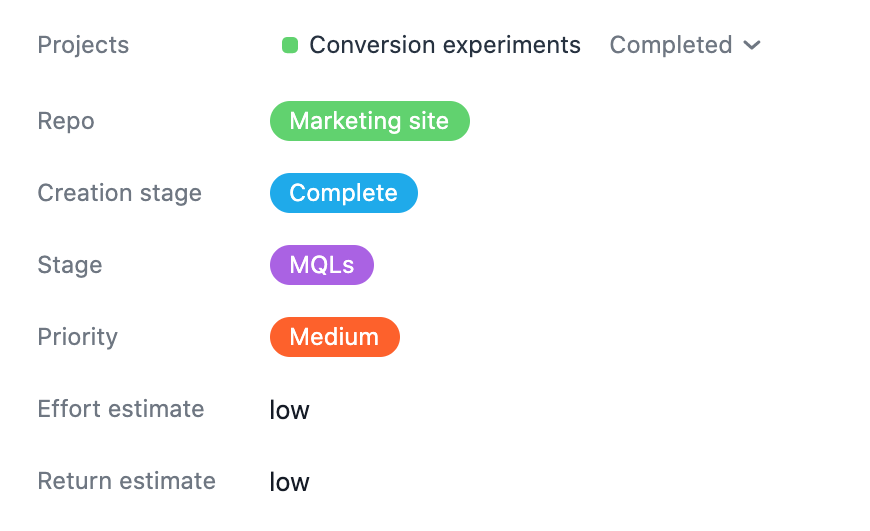 Asana card for growth experiment