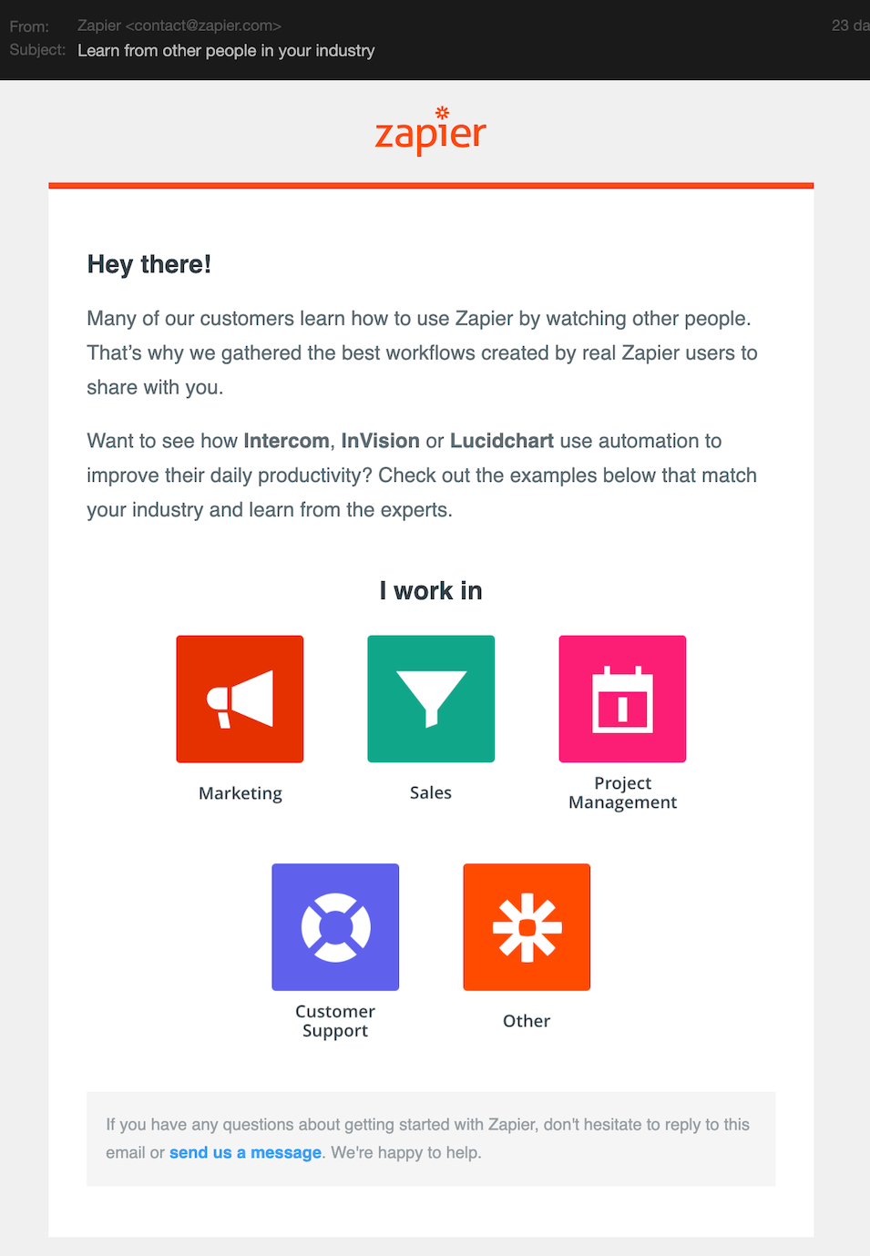 Zapier onboarding email