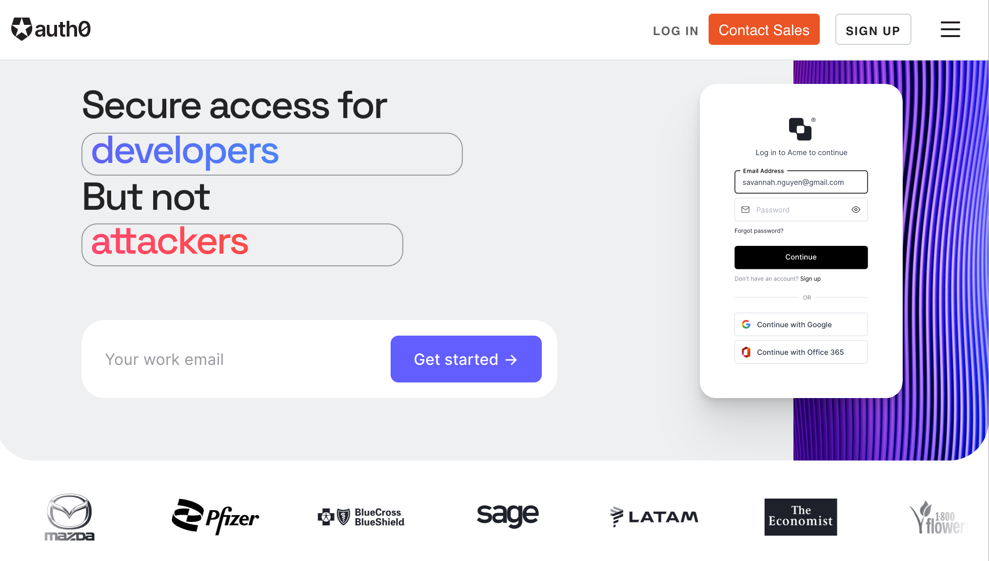 Auth0 homepage above the fold