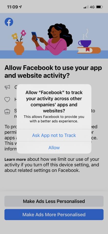 iOS 14.5 permissions setting on Facebook tracking