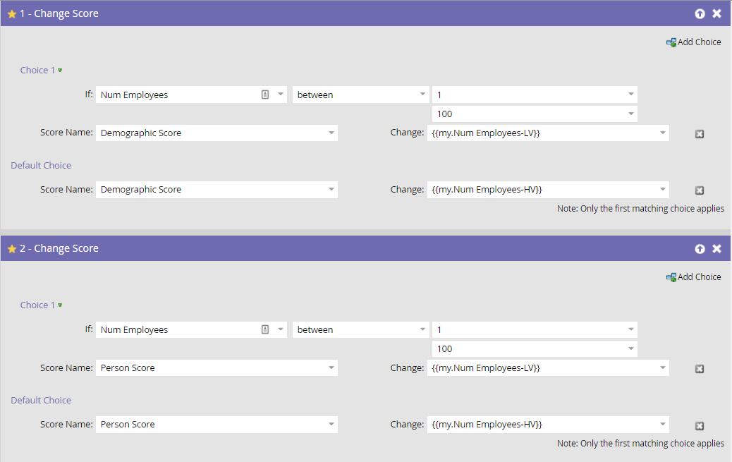 set up Marketo lead scoring rules based company size