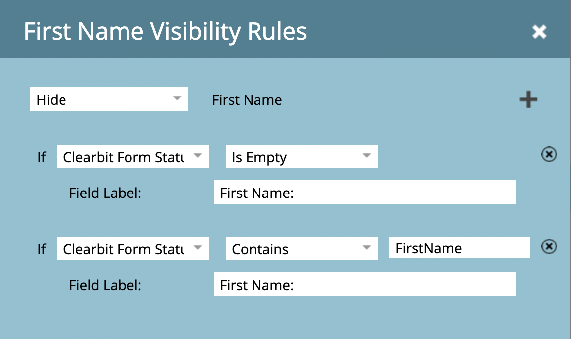 setting visibility rules for first name field on Marketo form