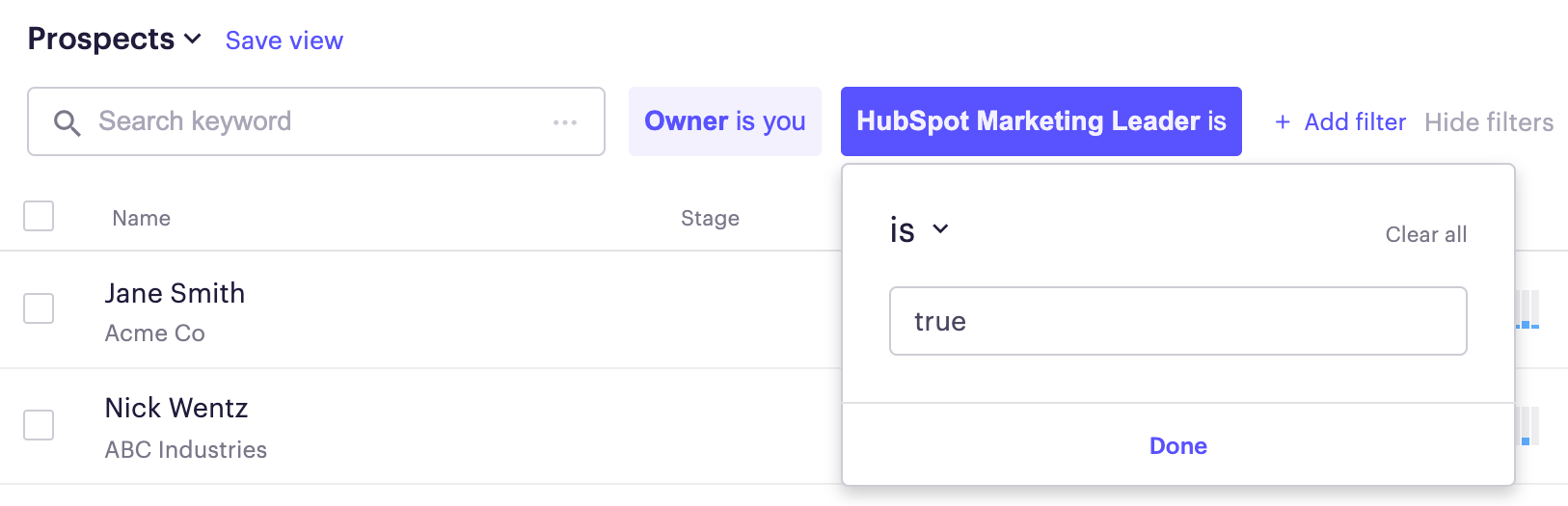 filtering for prospects in Outreach.io based on whether the audience attribute is true